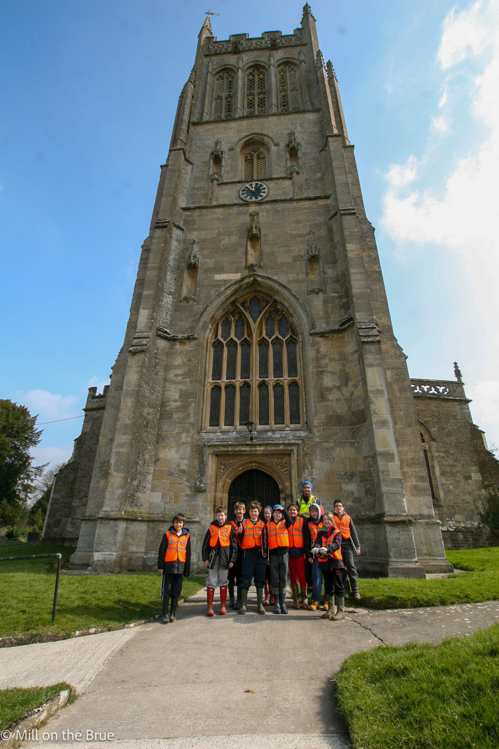 Children visit a church in Bruton.